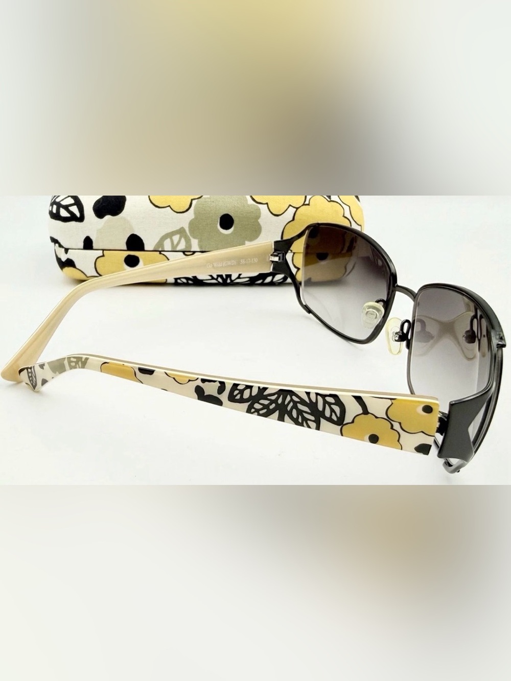 Vera Bradley Trina Sunglasses Go Wild GWD Floral Rectangular Black Gold 58-17
